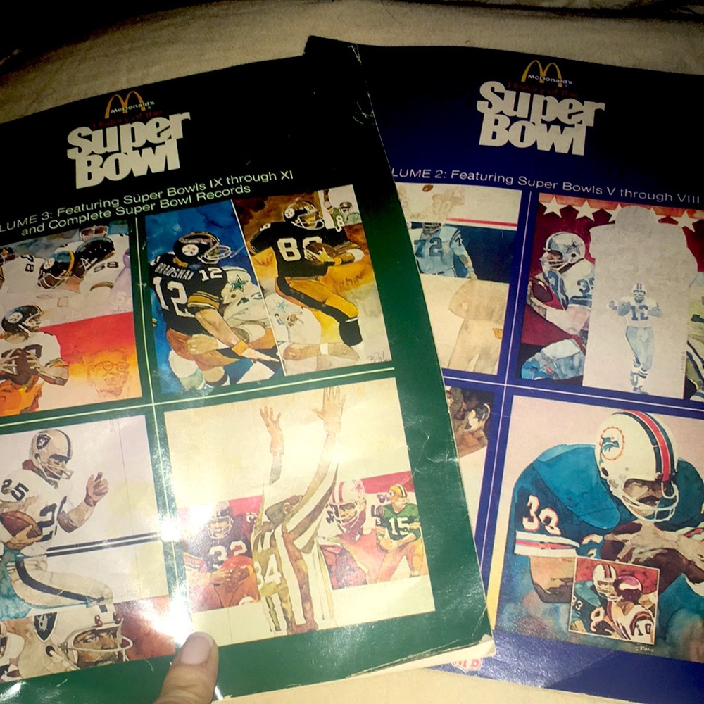 Vintage Super Bowl history magazines by McDonalds and coca~cola.  Volumes 2&3.